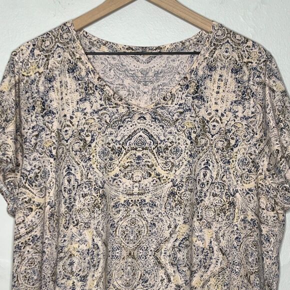 J.Jill PureJill Womens PJ Pima Ellipitical Tee XL Pink‎ V-neck Paisley Lounge - Picture 5 of 8